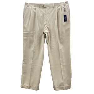 Chaps Ralph Lauren Cuffed Trousers Men 42x30 Textured Beige Pants Pleated Front